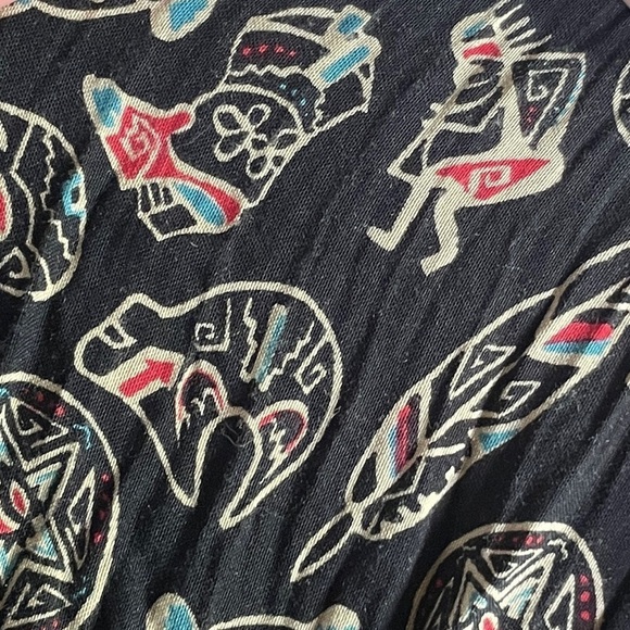 Vintage Sun River Black Kokopelli Western Boho Maxi Skirt Plus 1X Crinkle Rayon - Picture 2 of 8